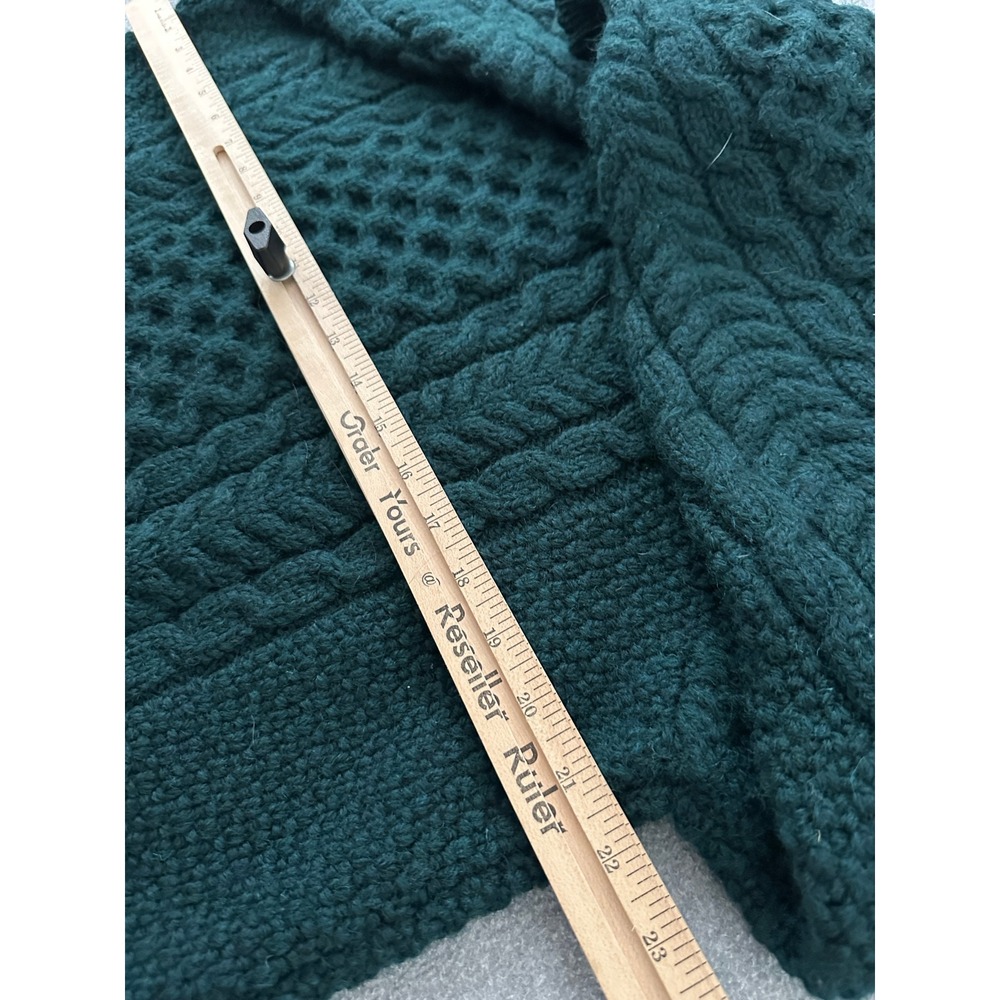 Vtg LL Bean Cable Knit Fisherman Sweater M Green Chunky Ireland Heritage Wool - Picture 6 of 9